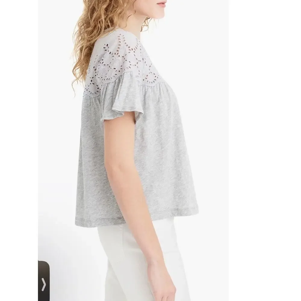 NWT J. Crew Eyelet Top in vintage 100% cotton relaxed T- shirt blouse size S